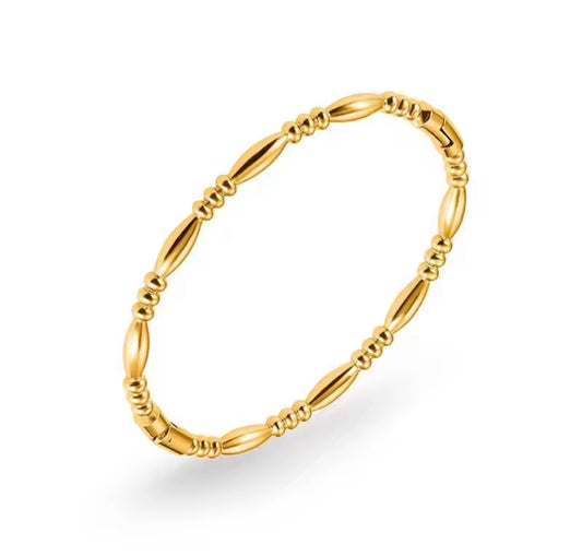 Radiant Beaded and Faceted Gold Plated Bangle – Designer-Style Stackable Cuff