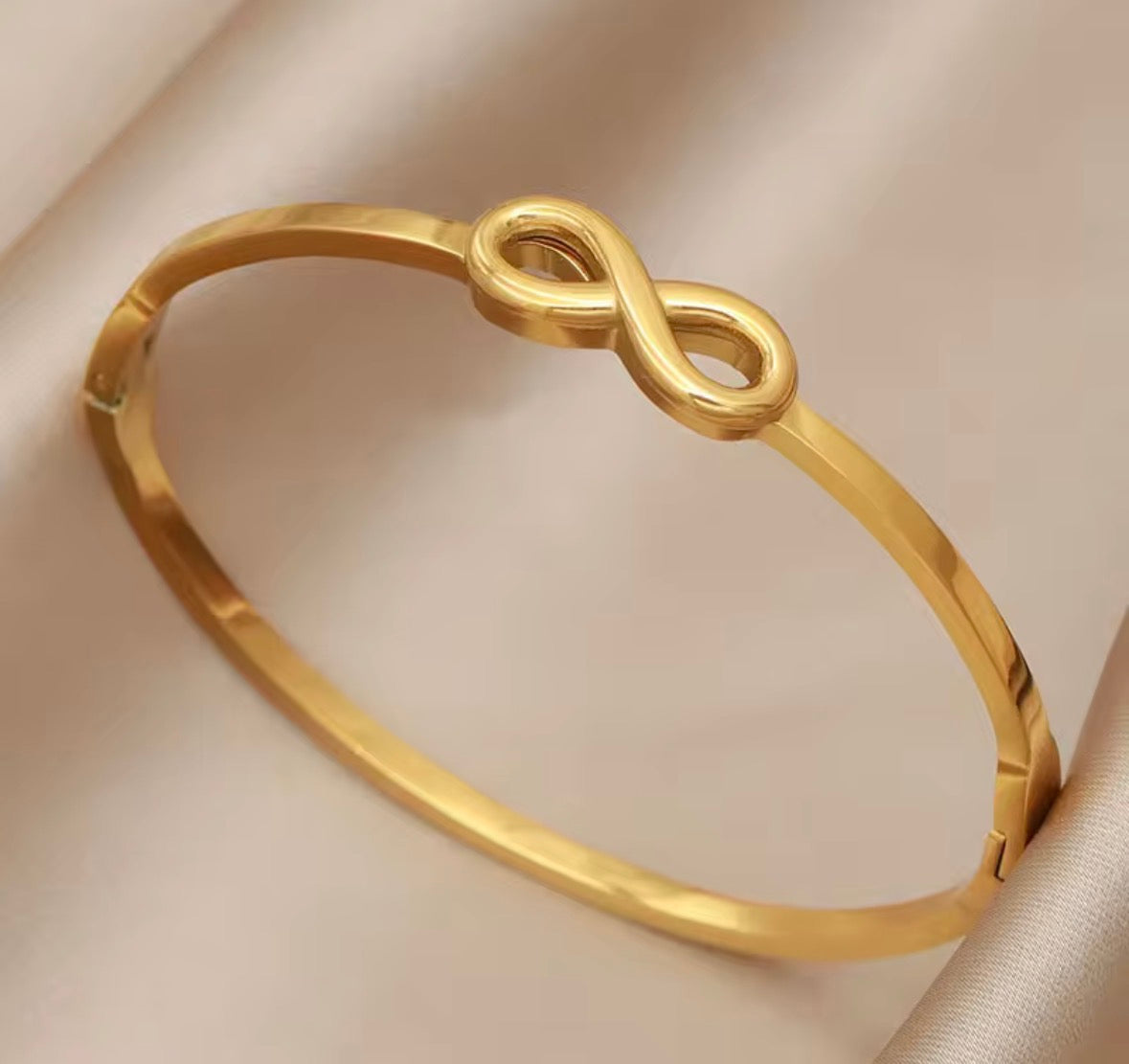 Eternal Infinity Gold Plated Bangle – Minimalist Hinged Cuff Bracelet