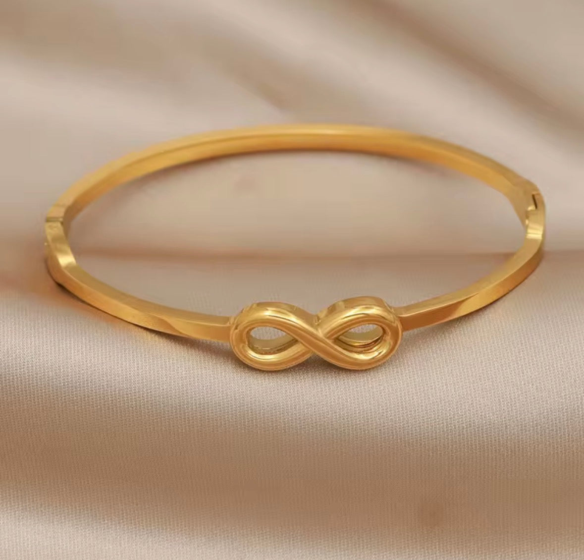 Eternal Infinity Gold Plated Bangle – Minimalist Hinged Cuff Bracelet