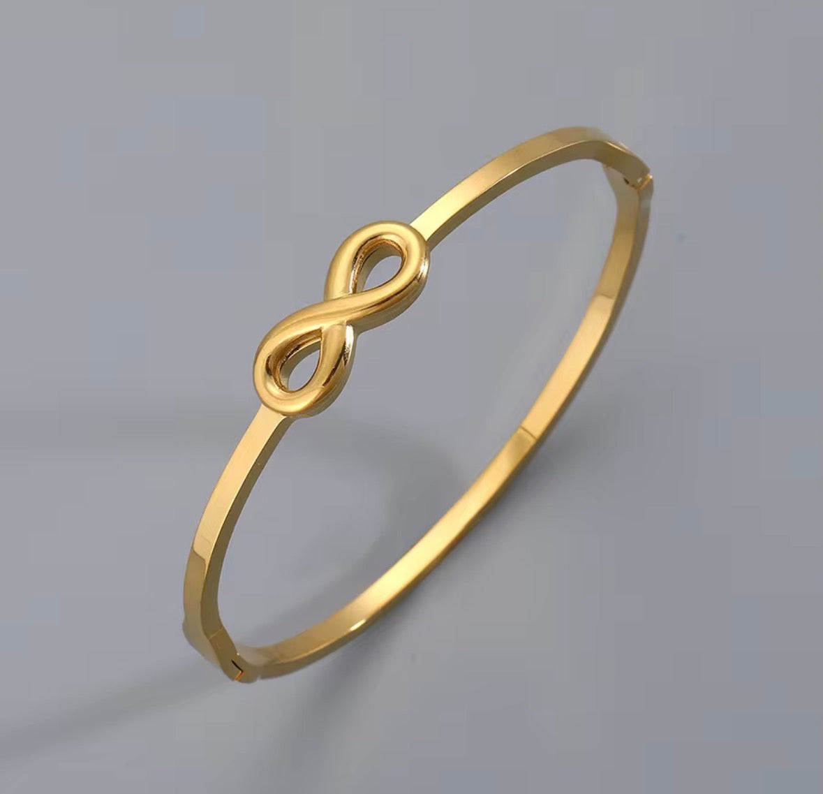 Eternal Infinity Gold Plated Bangle – Minimalist Hinged Cuff Bracelet