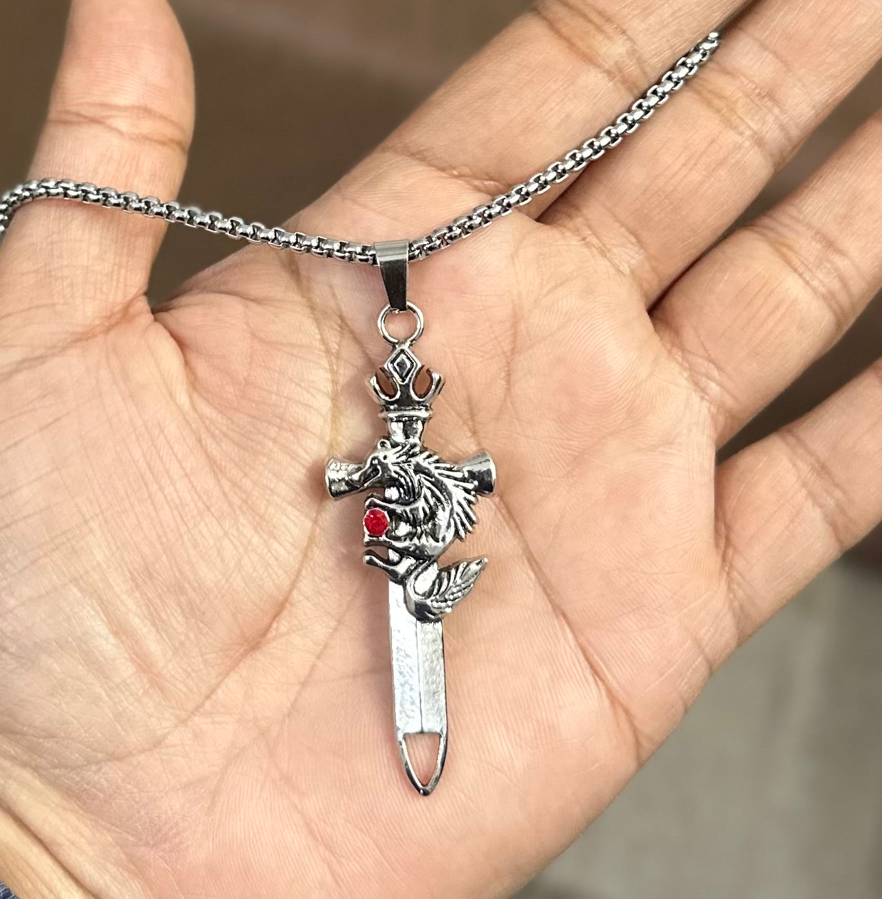 Wolf Sword Stones Studded Western Necklace Pendent Chain