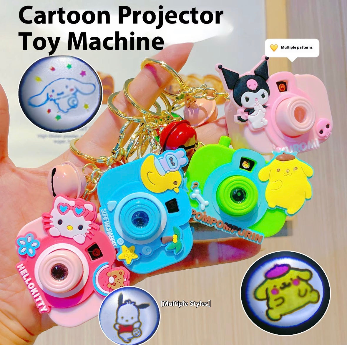Mini Toy Camera Keychain with Vibrant Cartoon Projection | Cute Multi-Character Pocket Projector Fun Accessory | Random Colors and Characters | Pack of 2 Pcs