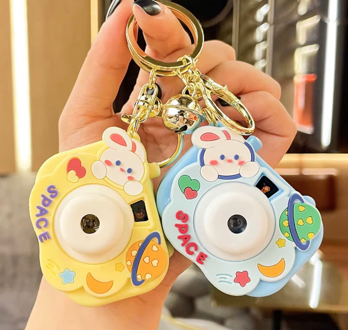 Mini Toy Camera Keychain with Vibrant Cartoon Projection | Cute Multi-Character Pocket Projector Fun Accessory | Random Colors and Characters | Pack of 2 Pcs