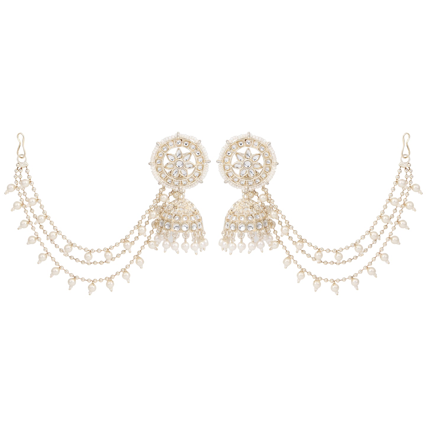 Elegant Kundan & Pearl Jhumka Bahubali Earrings Set with Maang Tikka - Traditional Bridal Jewelry for Festive Occasions