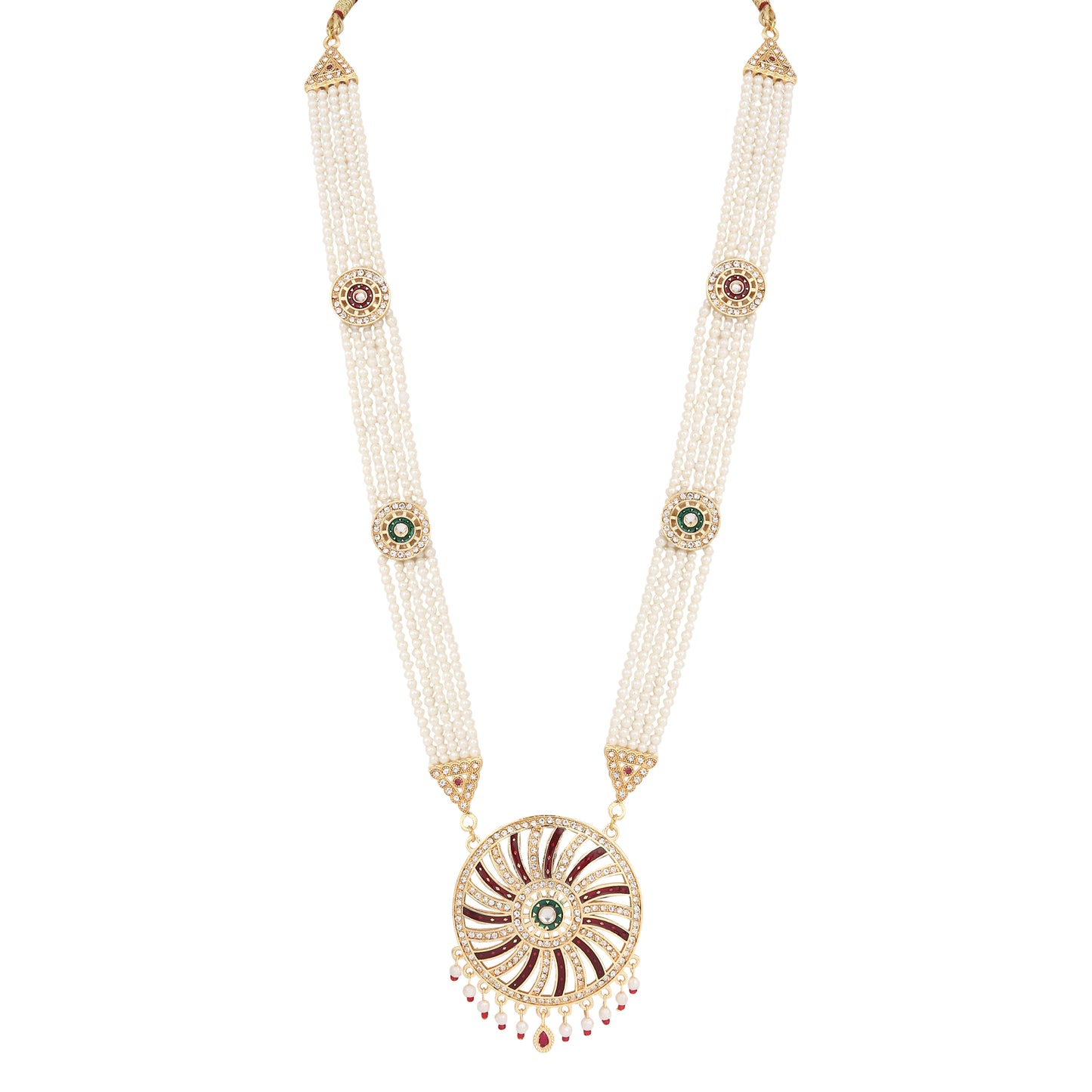 Designer Multi-Layer Pearl & Kundan Pendant Necklace Set with Matching Earrings - Perfect for Weddings & Festive Celebrations