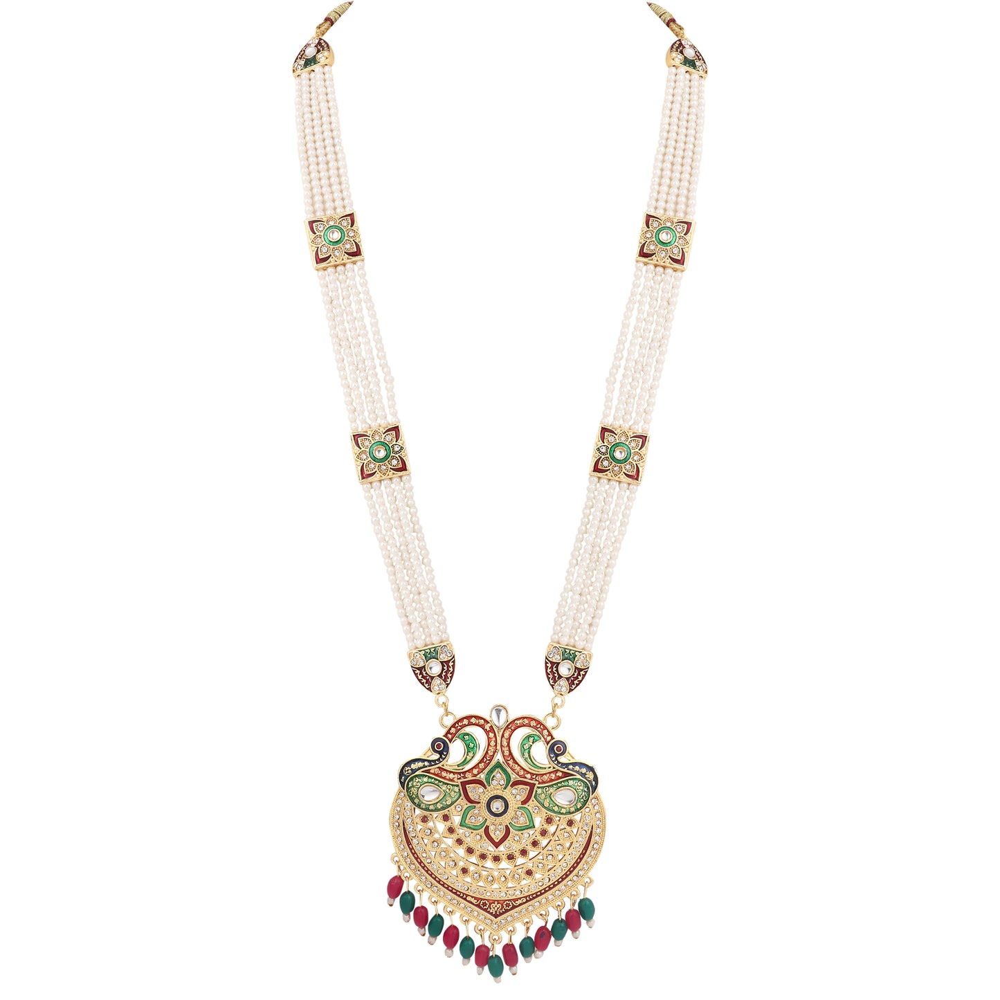 Royal Multi-Layer Pearl & Kundan Pendant Necklace Set with Matching Earrings - Perfect for Weddings & Festive Celebrations