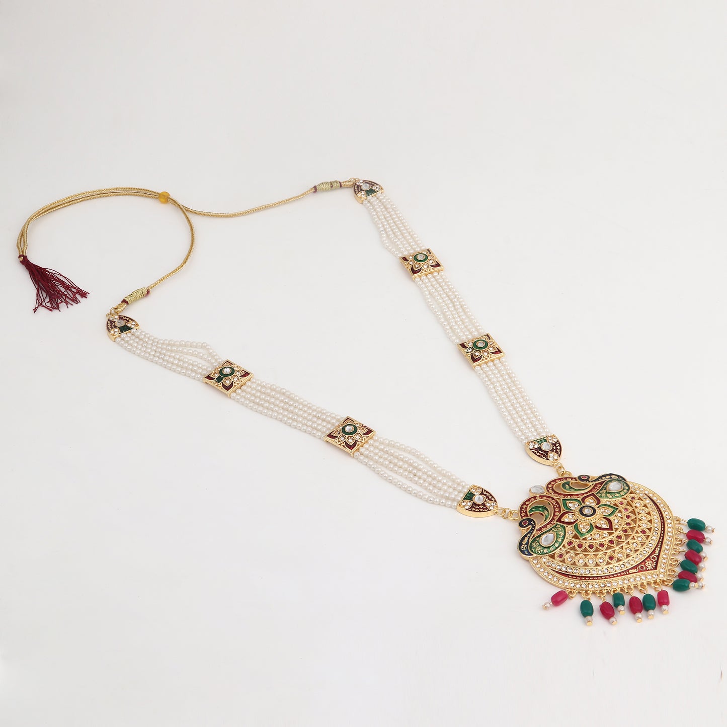 Royal Multi-Layer Pearl & Kundan Pendant Necklace Set with Matching Earrings - Perfect for Weddings & Festive Celebrations