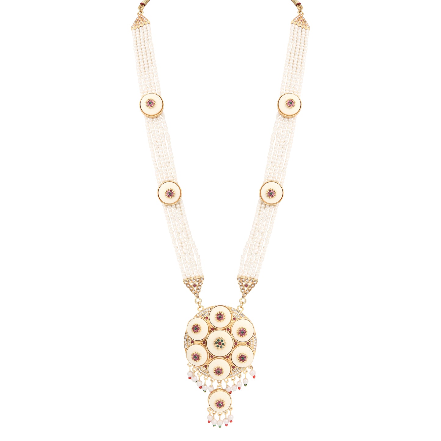 Royal Multi-Layer Pearl & Kundan Pendant Necklace Set with Matching Earrings - Perfect for Weddings & Festive Celebrations