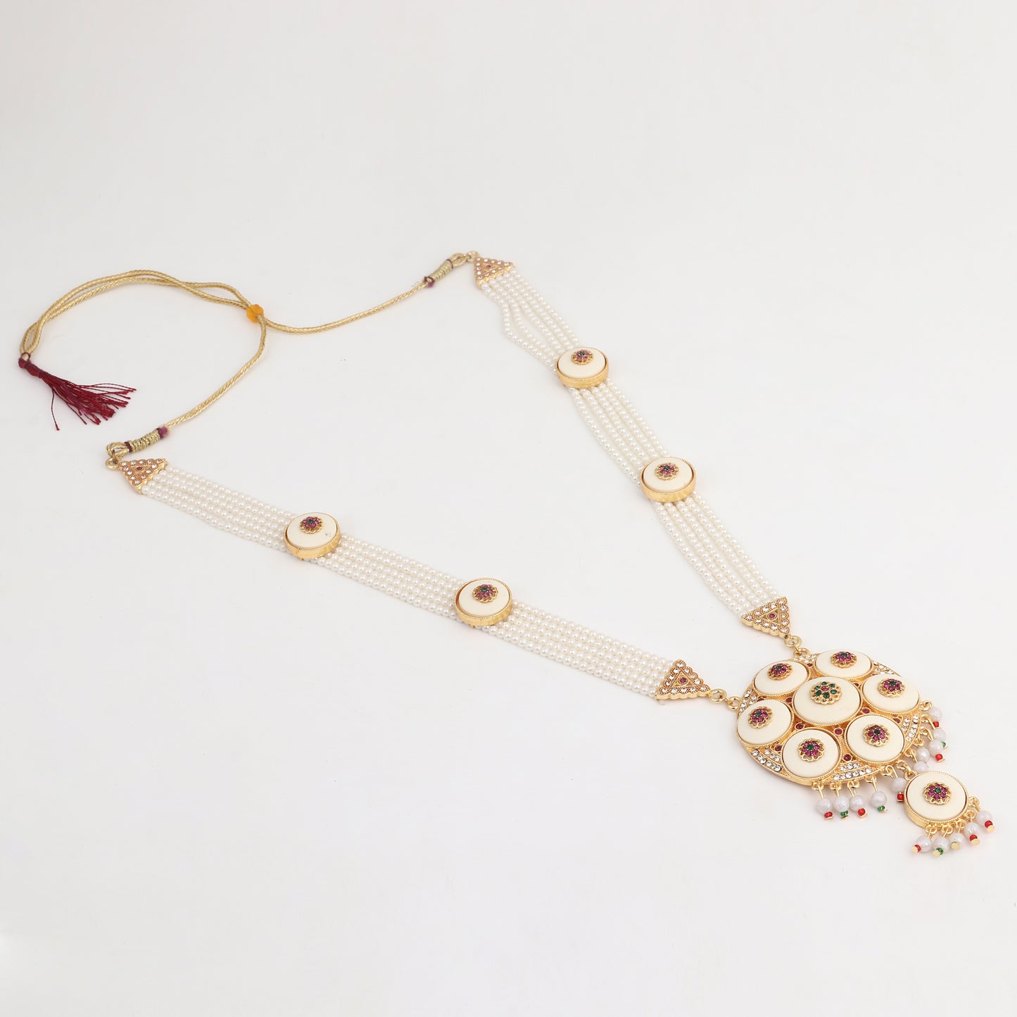 Royal Multi-Layer Pearl & Kundan Pendant Necklace Set with Matching Earrings - Perfect for Weddings & Festive Celebrations