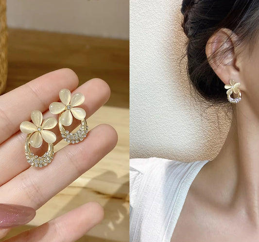 Stones Studded Resin Style Korean Push Plugs Stud Earrings