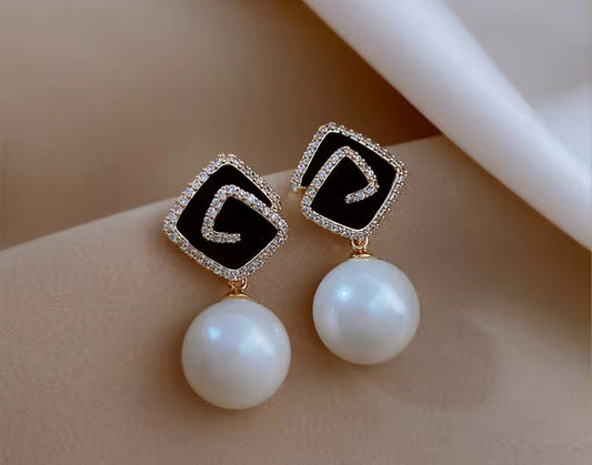 Stones Studded Hangings Pearl Korean Push Plugs Drop Earrings