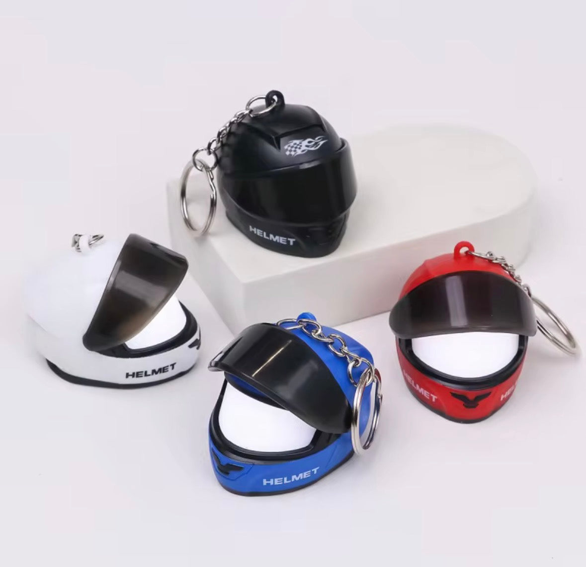Glow in the Dark Helmet Keychain with LED Light-Up Visor | Motorcycle Biker Keyring | Random Colors