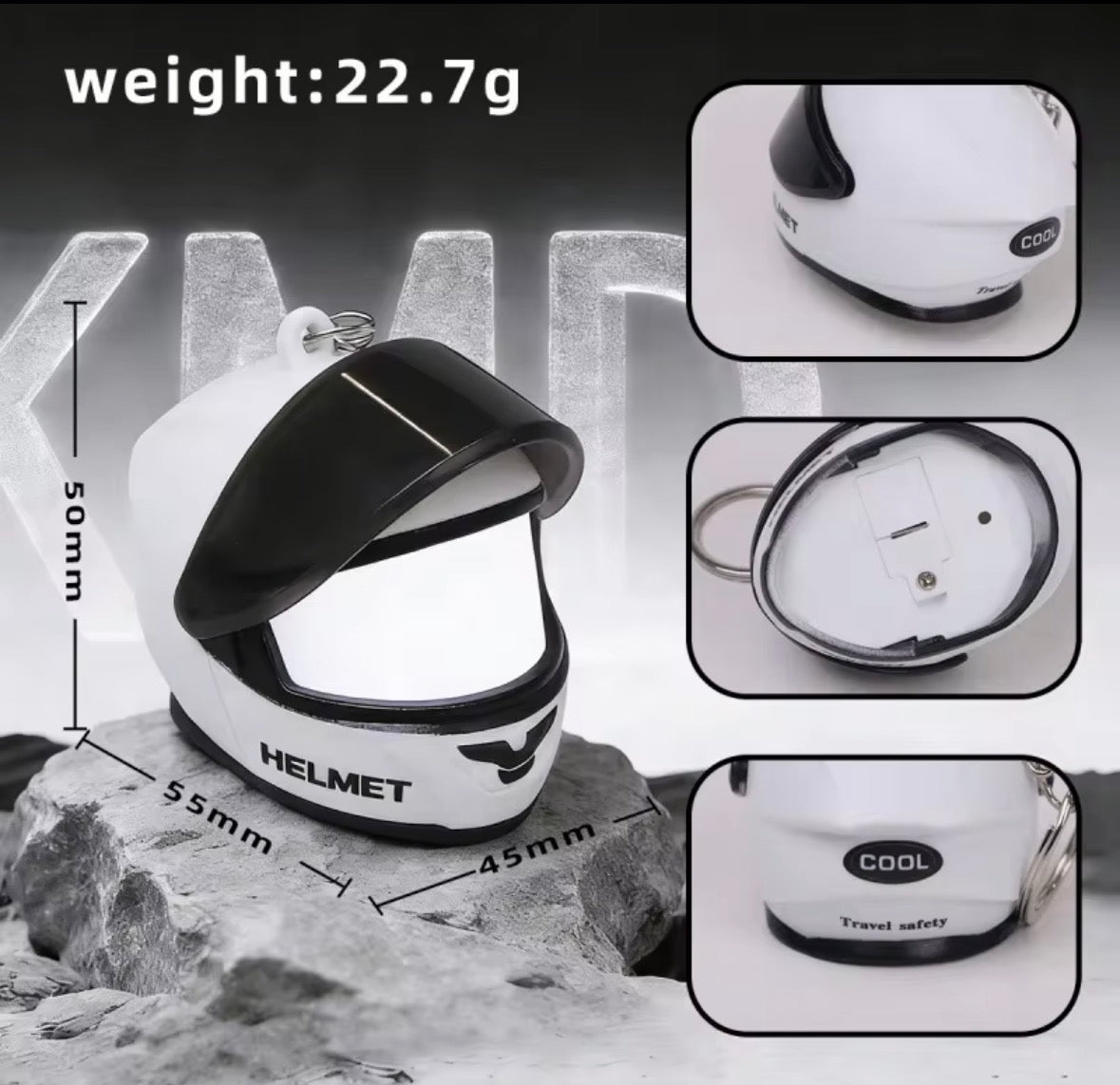 Glow in the Dark Helmet Keychain with LED Light-Up Visor | Motorcycle Biker Keyring | Random Colors