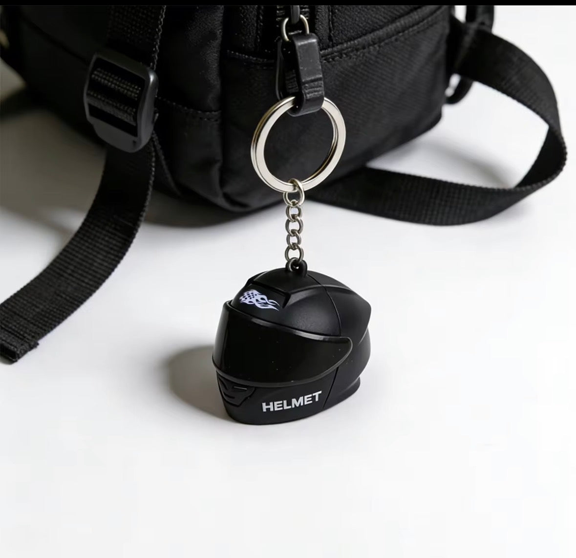 Glow in the Dark Helmet Keychain with LED Light-Up Visor | Motorcycle Biker Keyring | Random Colors