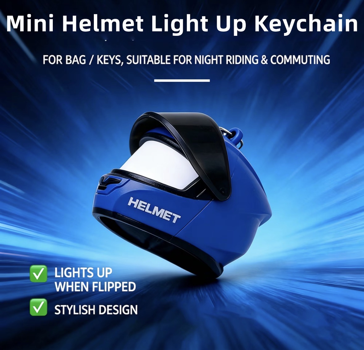Glow in the Dark Helmet Keychain with LED Light-Up Visor | Motorcycle Biker Keyring | Random Colors