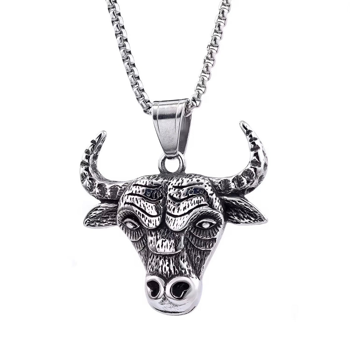 Frolics India Men's Bull Head Pendant Necklace with 24-Inch Stainless Steel Chain