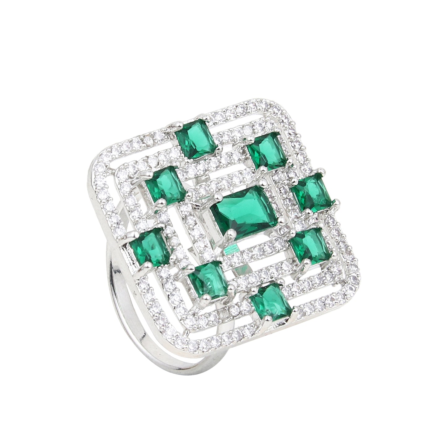 Premium CZ Stones Studded Square American Diamond Adjustable Cocktail Ring