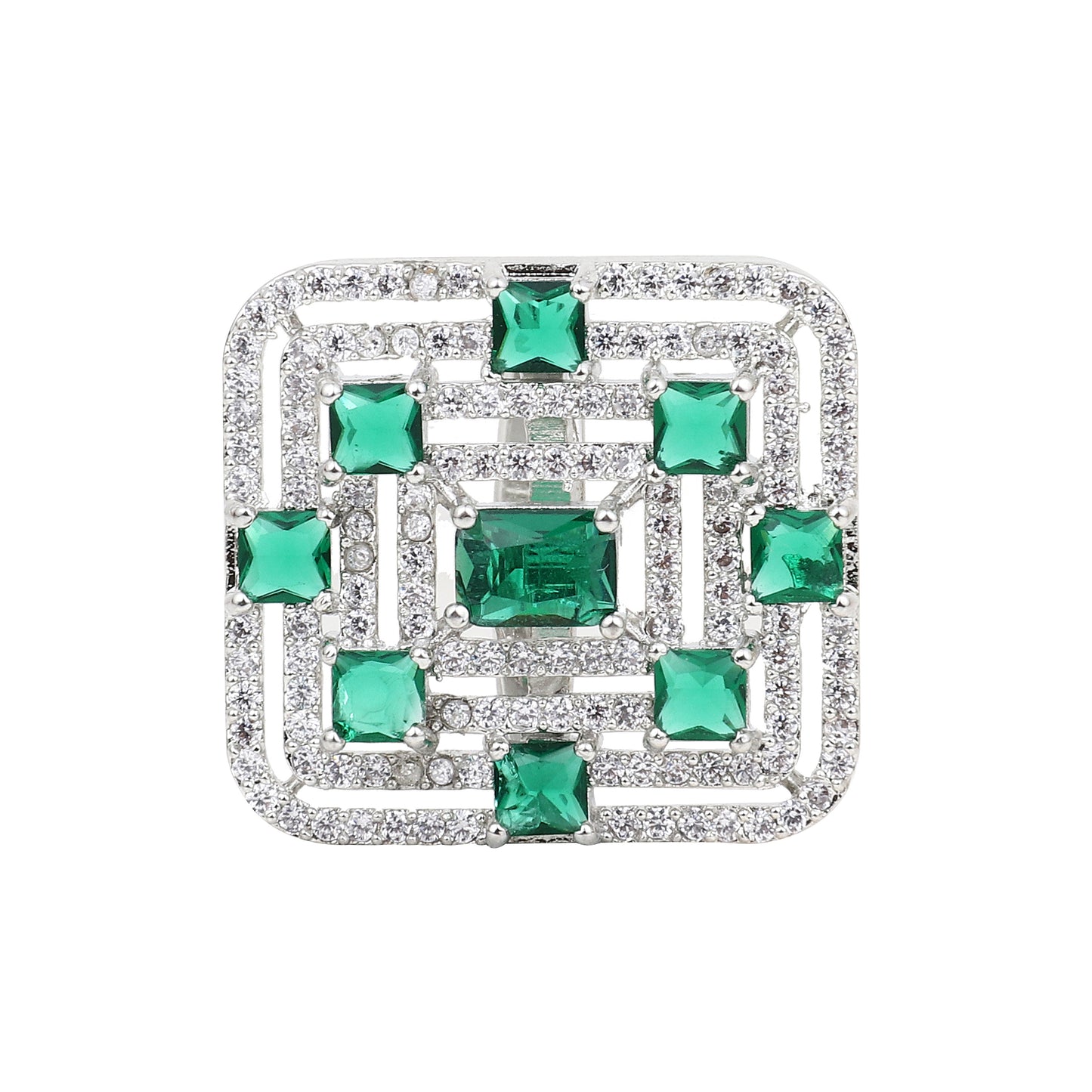 Premium CZ Stones Studded Square American Diamond Adjustable Cocktail Ring