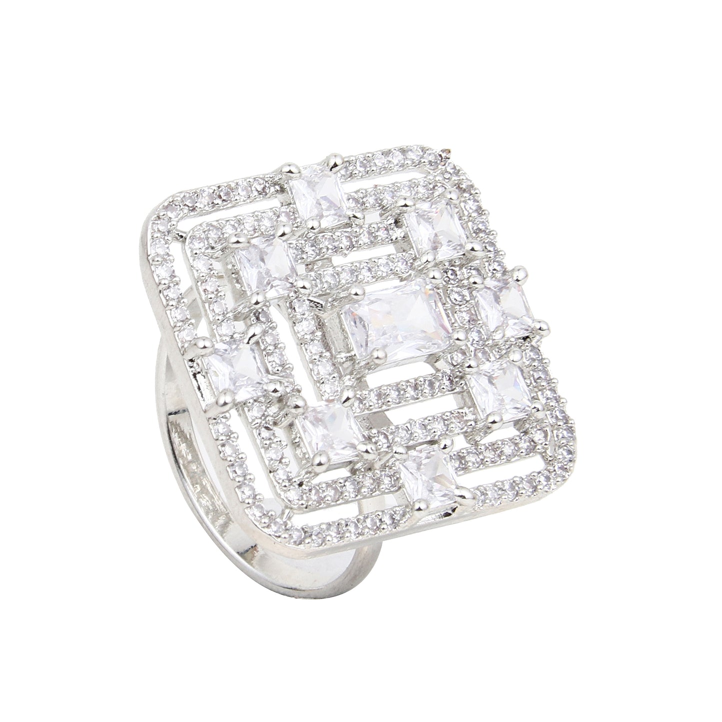 Premium CZ Stones Studded Square American Diamond Adjustable Cocktail Ring