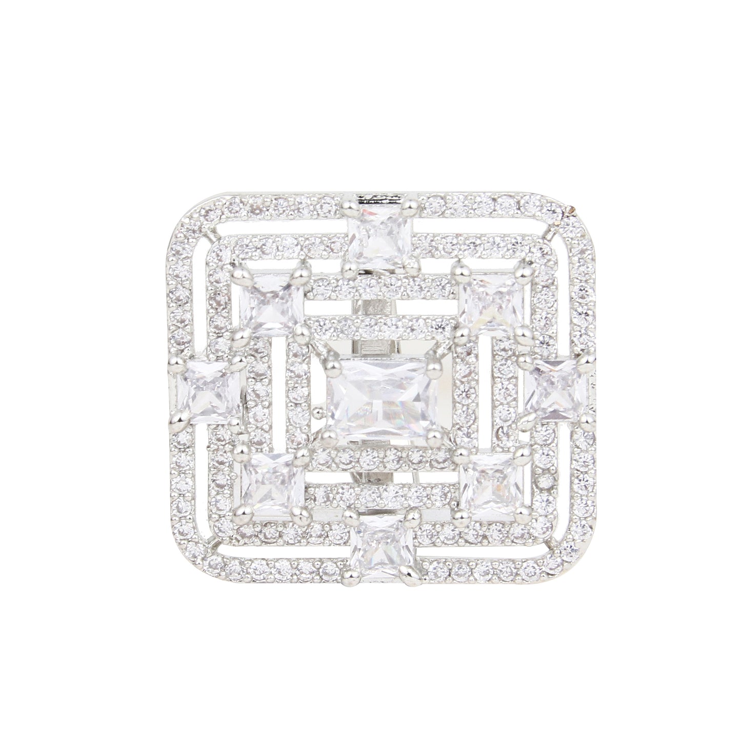 Premium CZ Stones Studded Square American Diamond Adjustable Cocktail Ring