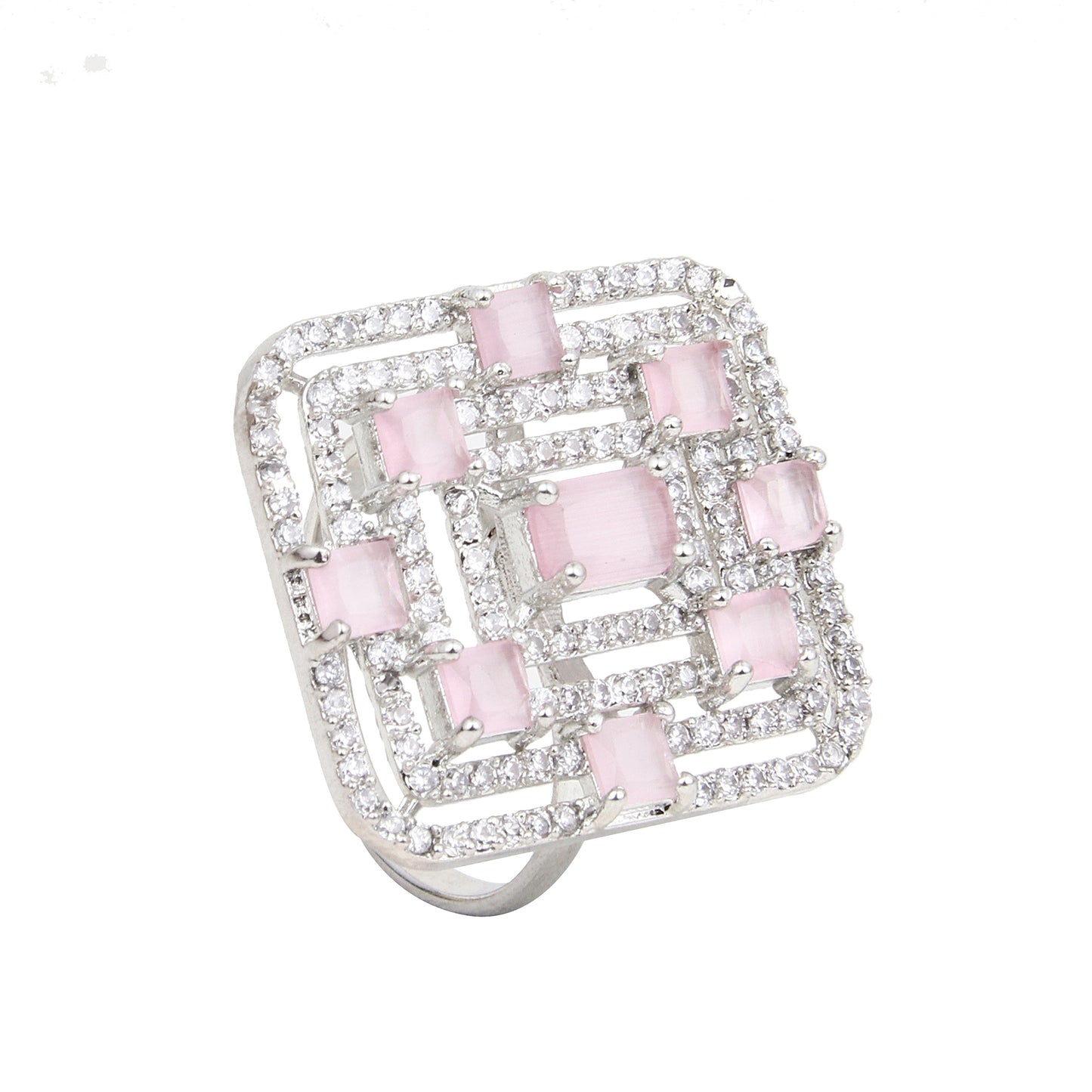 Premium CZ Stones Studded Square American Diamond Adjustable Cocktail Ring