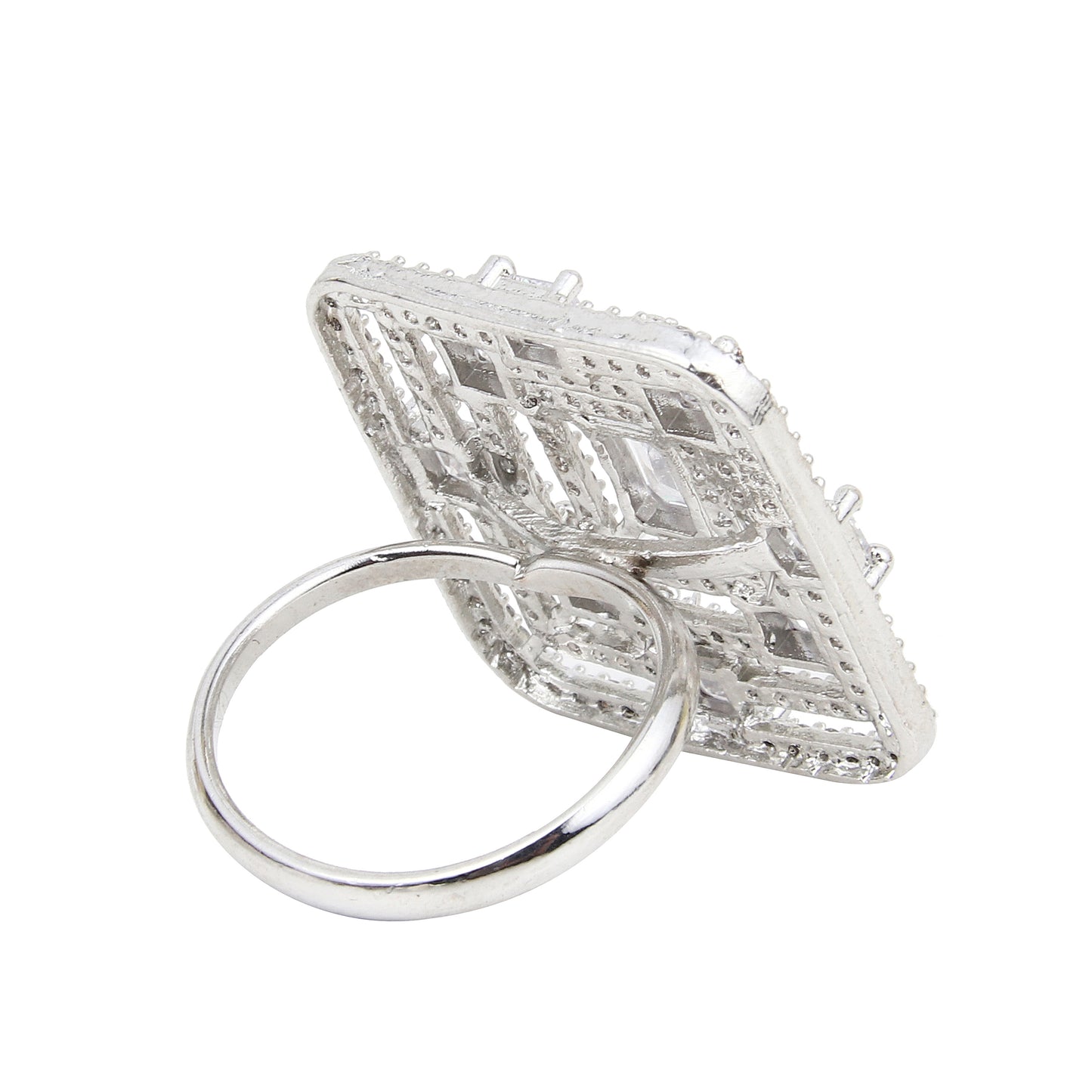 Premium CZ Stones Studded Square American Diamond Adjustable Cocktail Ring