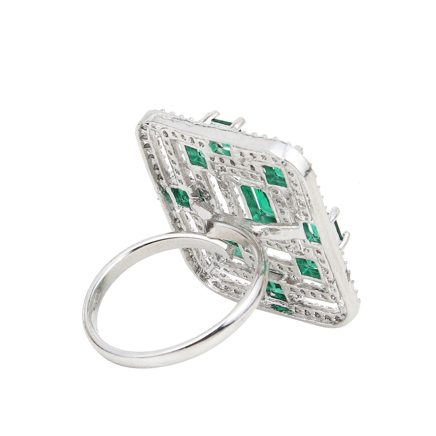 Premium CZ Stones Studded Square American Diamond Adjustable Cocktail Ring