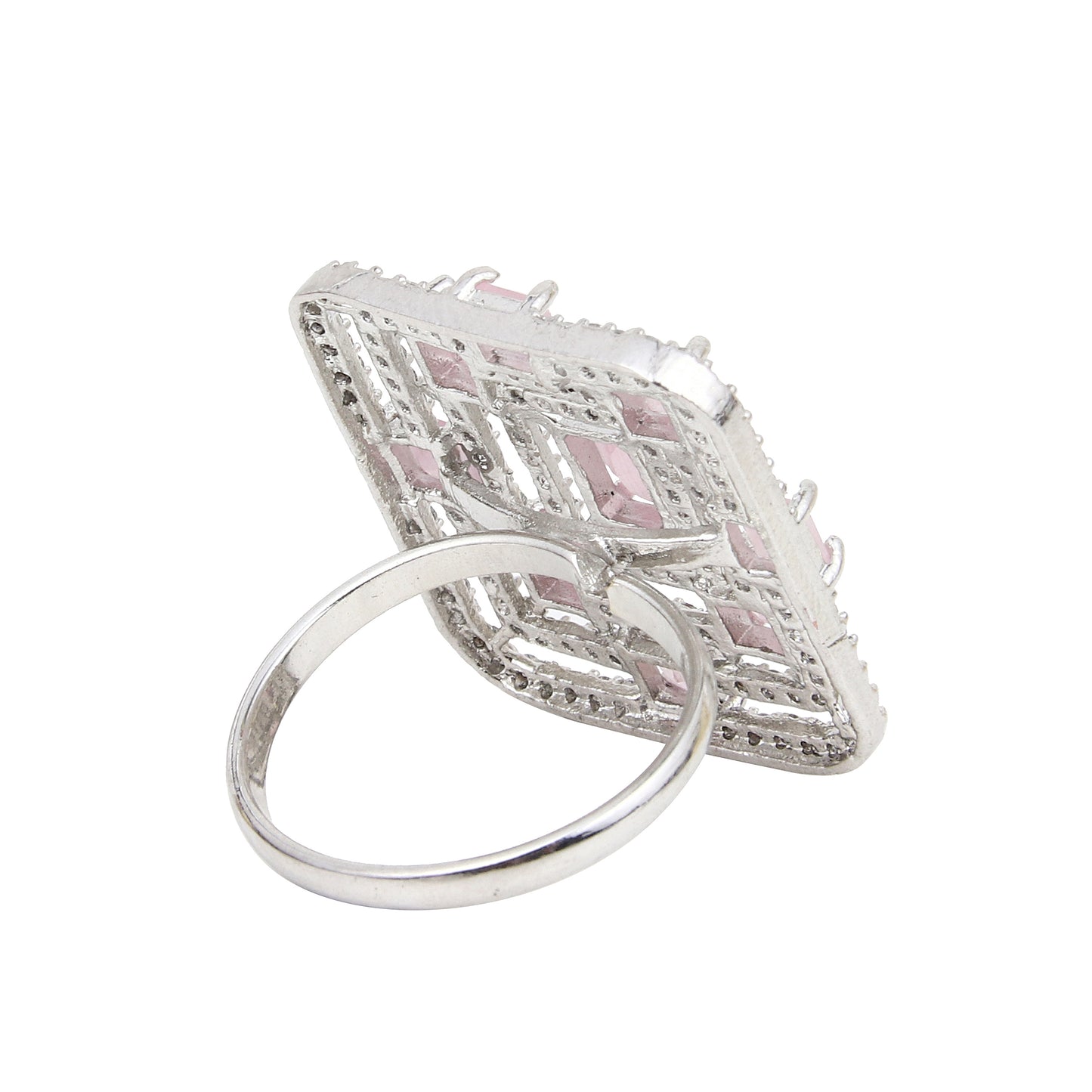 Premium CZ Stones Studded Square American Diamond Adjustable Cocktail Ring