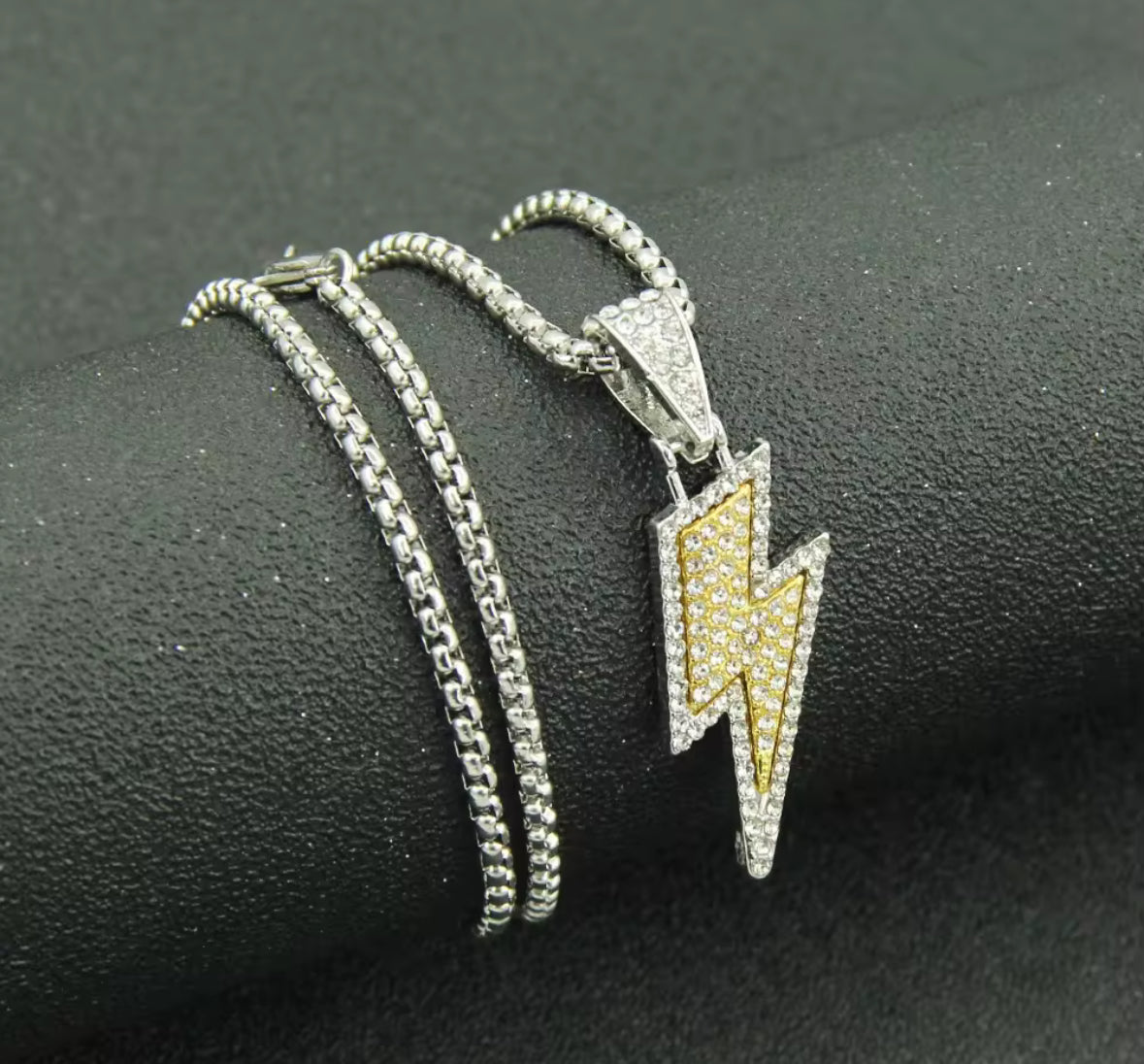 Iced Lightning Bolt Pendant Necklace – Silver & Green | Unisex Hip Hop Jewellery