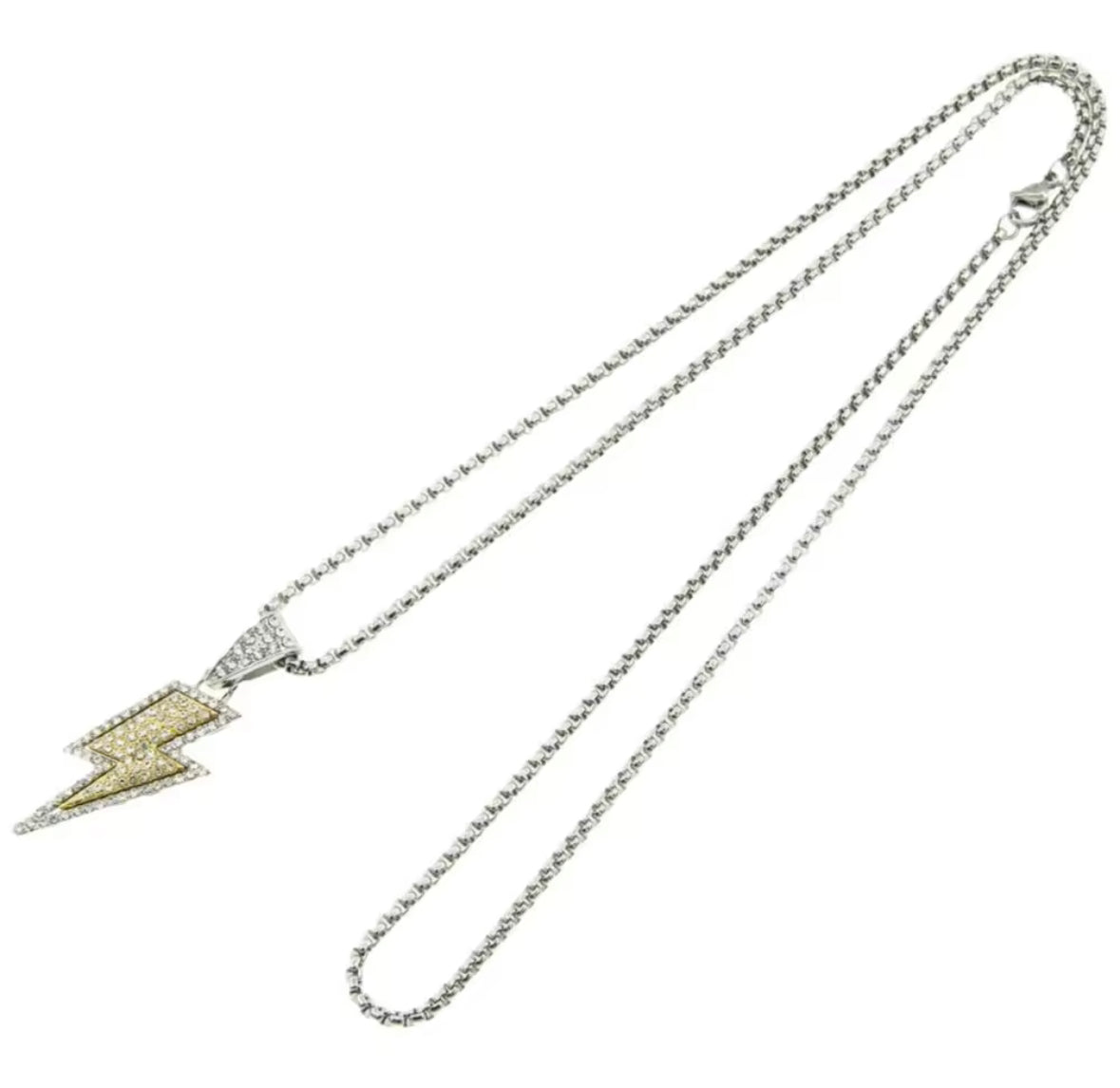 Iced Lightning Bolt Pendant Necklace – Silver & Green | Unisex Hip Hop Jewellery