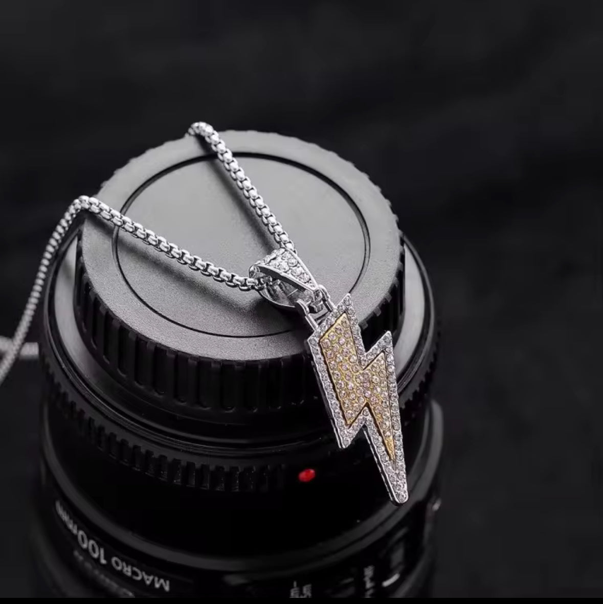 Iced Lightning Bolt Pendant Necklace – Silver & Green | Unisex Hip Hop Jewellery