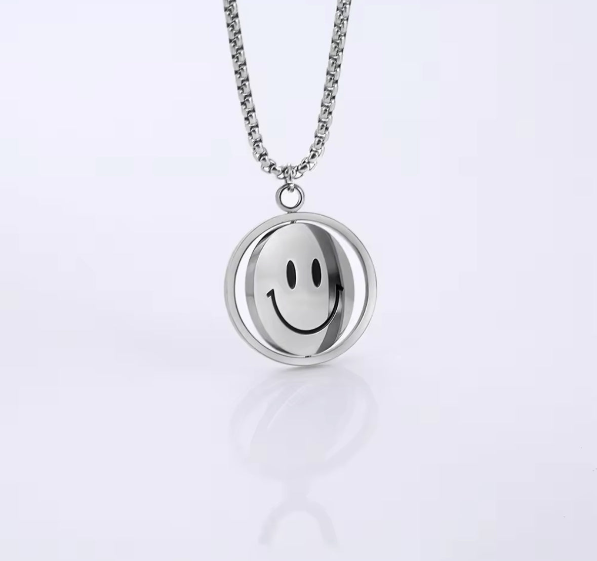 Rotating Smiley Face Mood Pendant Necklace | Unisex Minimal Chain