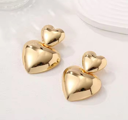 Stainless Steel Dual Heart Korean Imitation Earrings – Chic & Affordable Styles