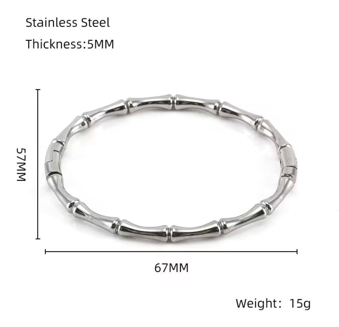 Silver Bamboo Bracelet – Minimalist Stainless Steel Bangle for Men & Women