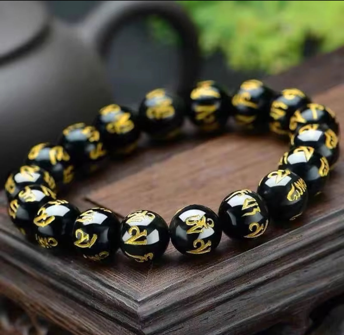 Black Obsidian Mantra Bead Bracelet – Tibetan Spiritual Protection Jewelry