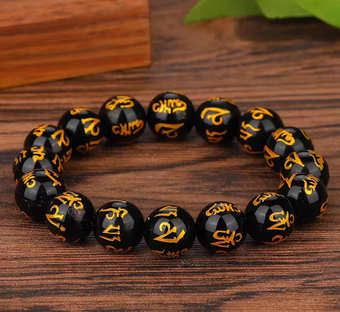Black Obsidian Mantra Bead Bracelet – Tibetan Spiritual Protection Jewelry