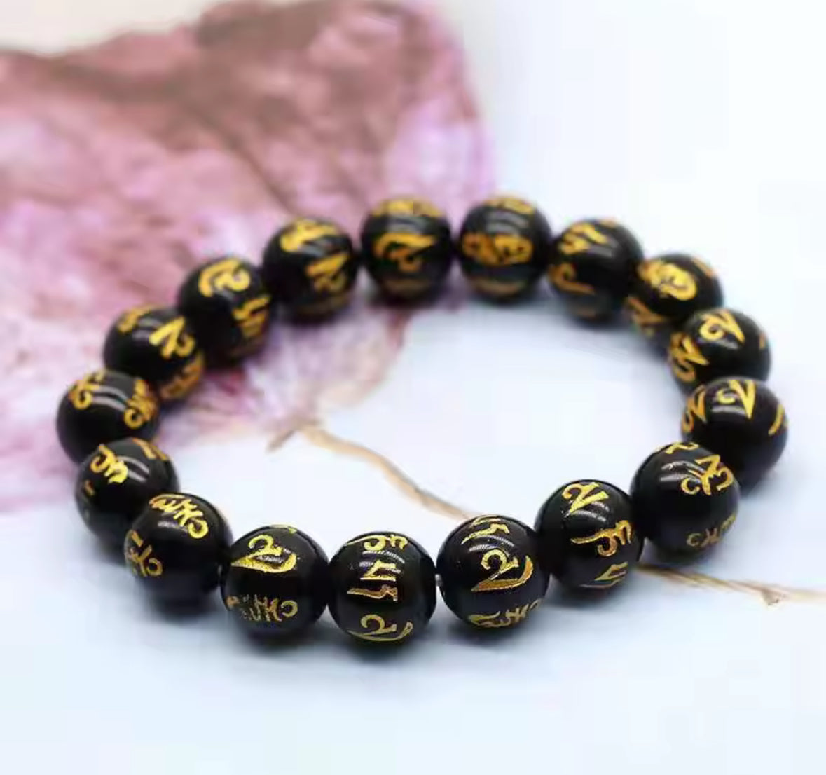 Black Obsidian Mantra Bead Bracelet – Tibetan Spiritual Protection Jewelry