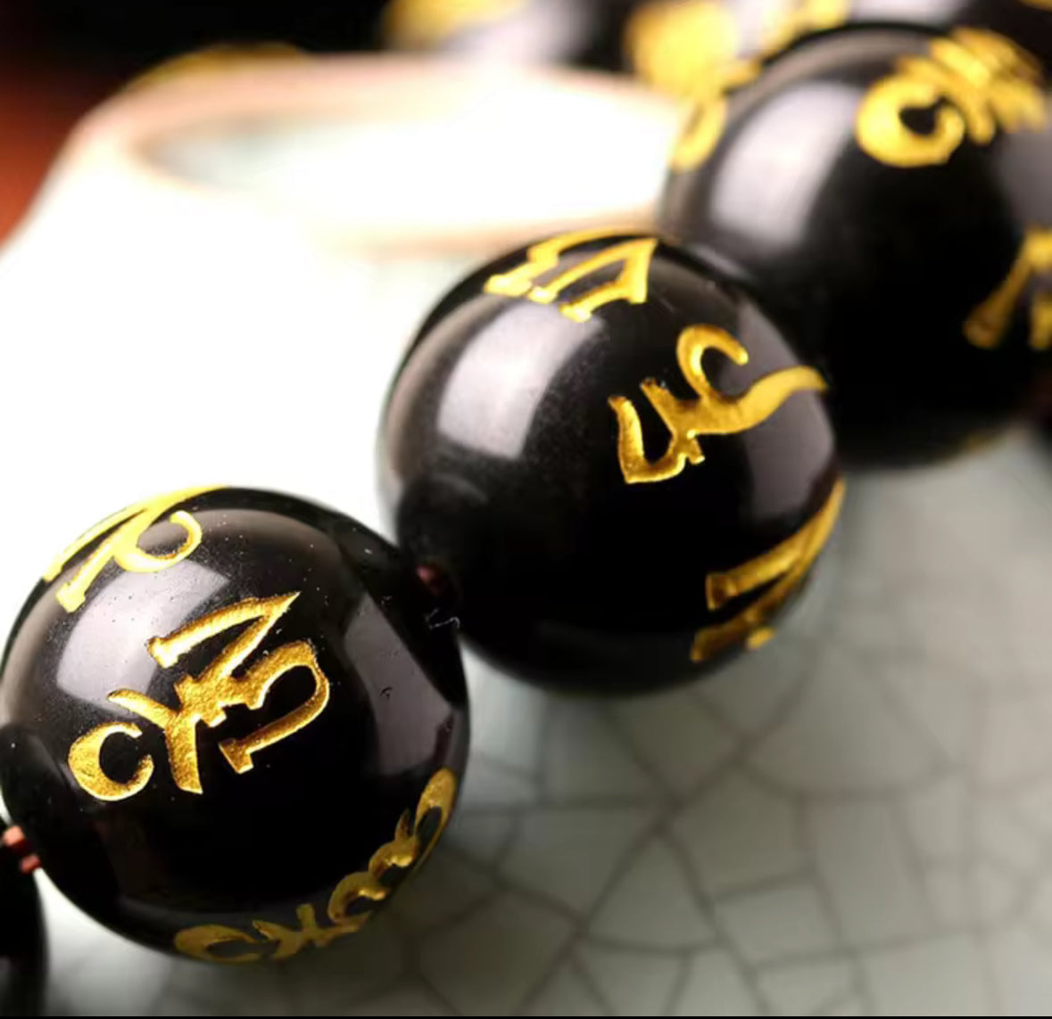 Black Obsidian Mantra Bead Bracelet – Tibetan Spiritual Protection Jewelry