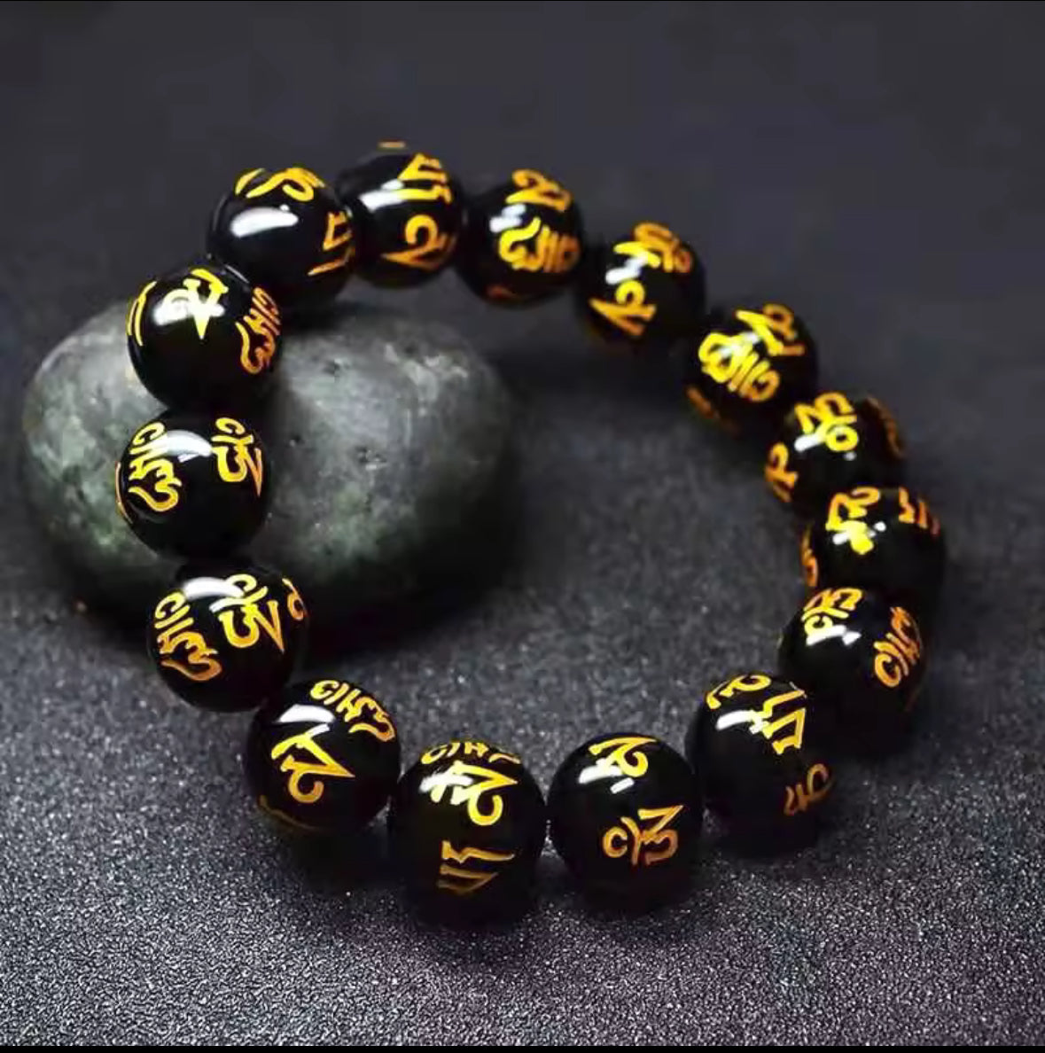 Black Obsidian Mantra Bead Bracelet – Tibetan Spiritual Protection Jewelry