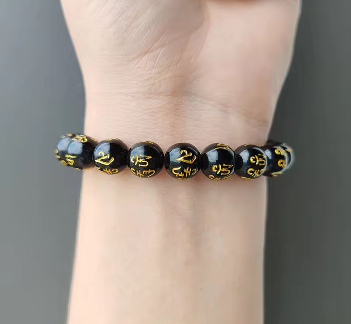 Black Obsidian Mantra Bead Bracelet – Tibetan Spiritual Protection Jewelry