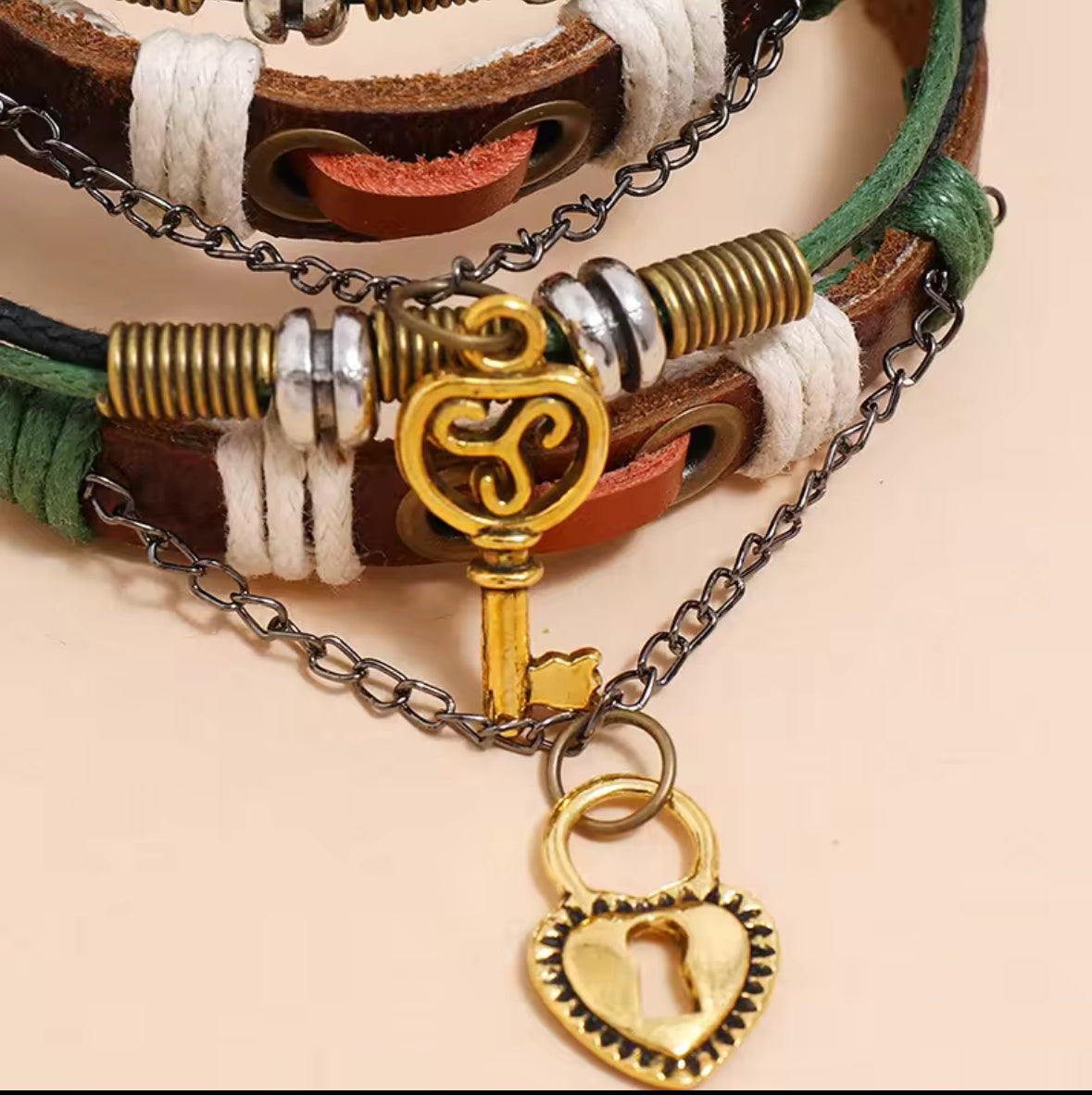Couple’s Love Bracelet Set with Key & Lock Charms – Boho Vintage Style