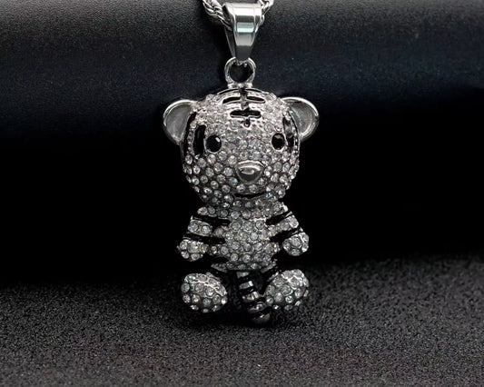 Iced Out Teddy Bear Pendant Necklace – Hip Hop Unisex Jewelry