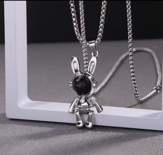 Silver and Black Bunny Pendant Necklace – Gothic Streetwear Jewelry