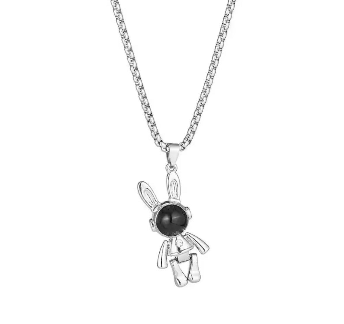 Silver and Black Bunny Pendant Necklace – Gothic Streetwear Jewelry