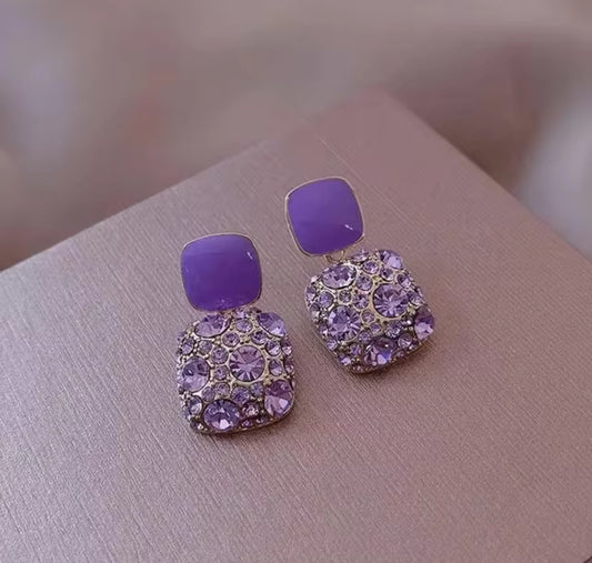 Stones Studded Korean Push Plugs Stud Earrings
