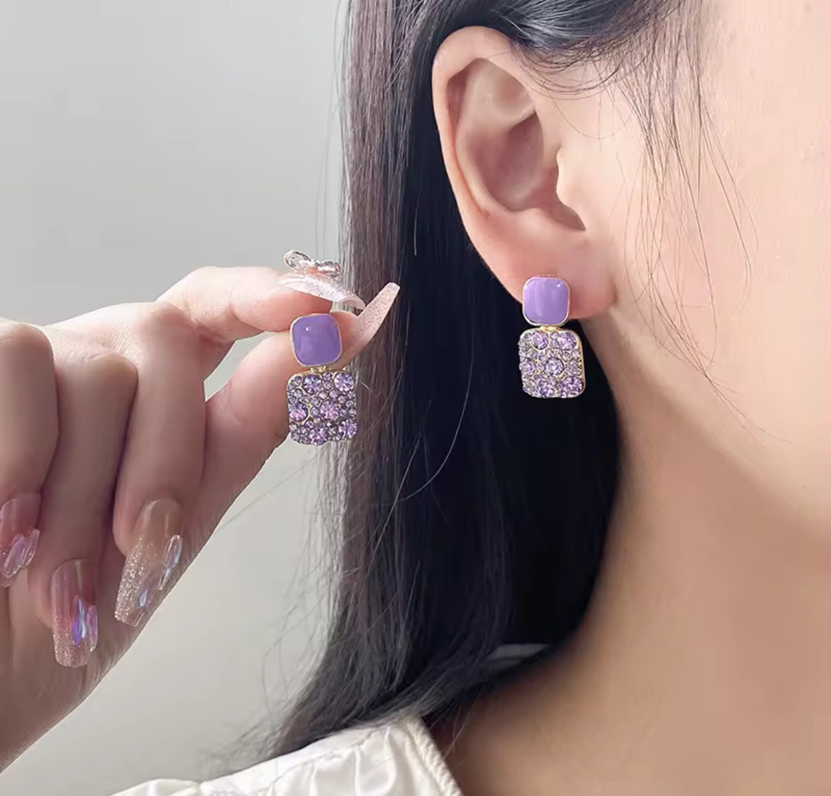 Stones Studded Korean Push Plugs Stud Earrings