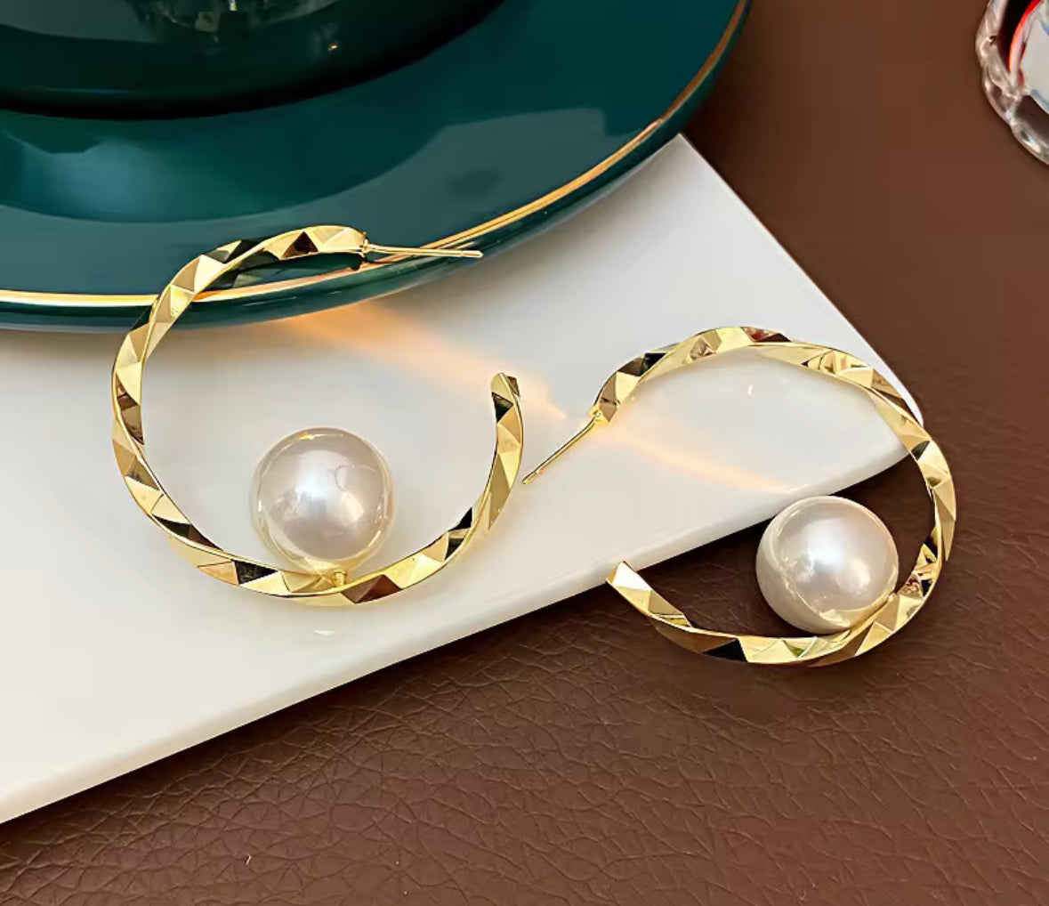 Pearl Studded Korean Hoop Style Earrings