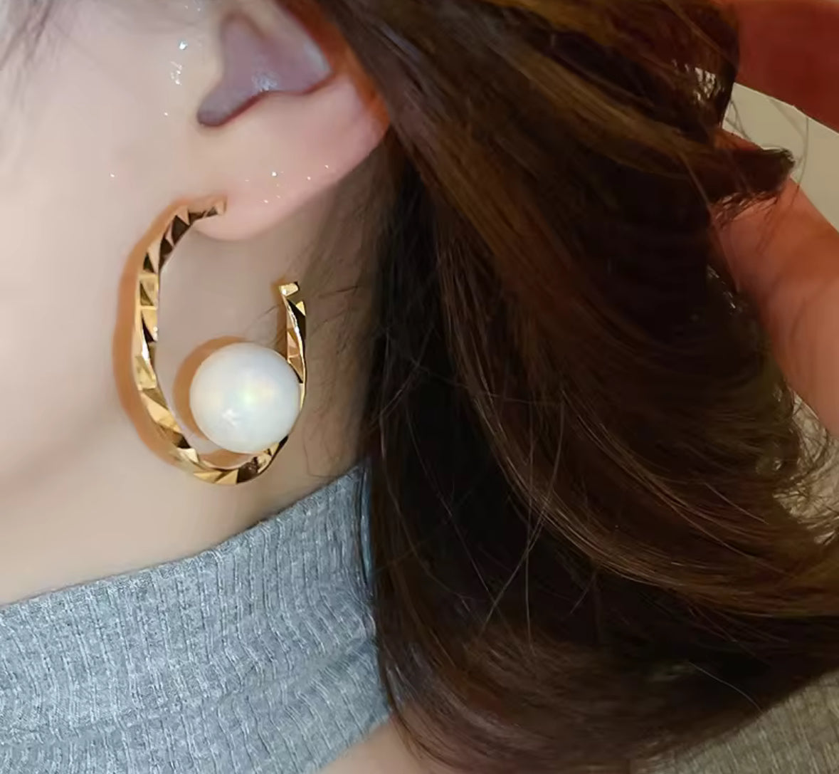 Pearl Studded Korean Hoop Style Earrings