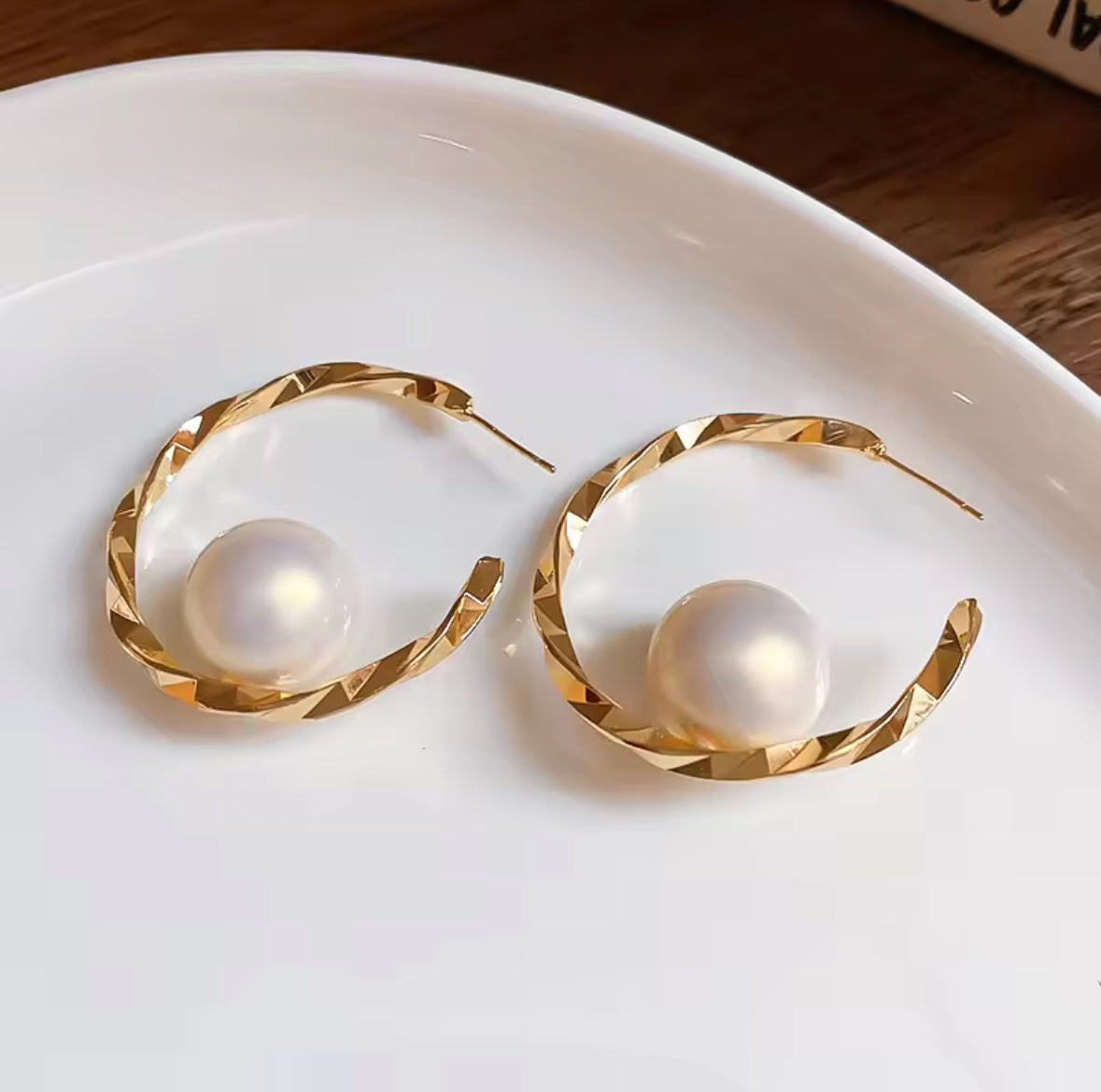 Pearl Studded Korean Hoop Style Earrings