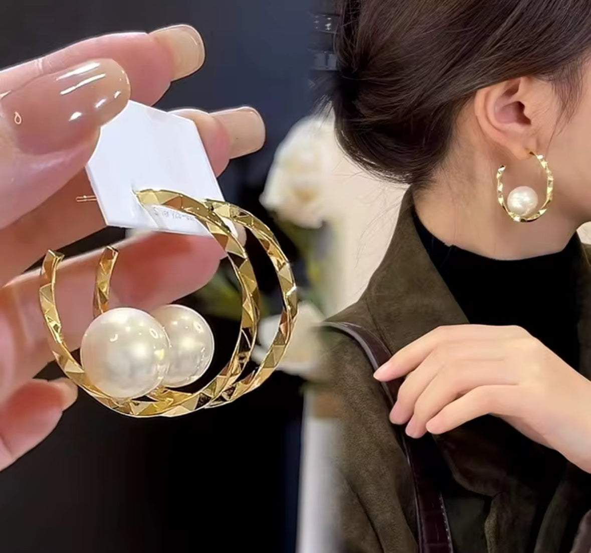 Pearl Studded Korean Hoop Style Earrings